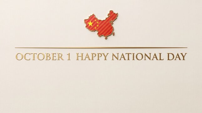 Minimalist design featuring a red map of china celebrating the october first national day holiday event
