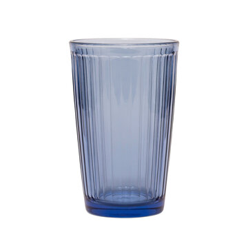 Blue textured glass tumbler isolated on transparent background for beverage service.