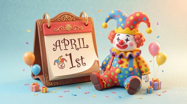 April Fools Day Clown with April Calendar Illustration