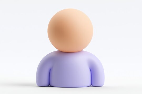 A minimalist 3d icon of a person with a round peachcolored head and a simple purple torso, isolated on white background