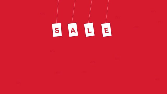 Sale sign swinging on red background animation