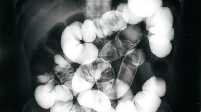 Abdominal X-ray scan showing gastrointestinal tract and intestines medical test