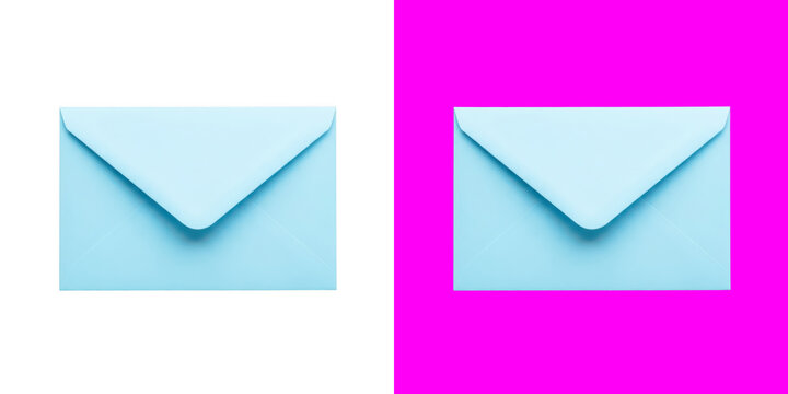 Light blue envelopes on white and bright pink split screen photography transparent png