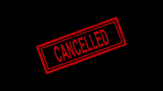 Red cancelled rubber stamp impression on black background, grunge texture effect for business and legal concepts