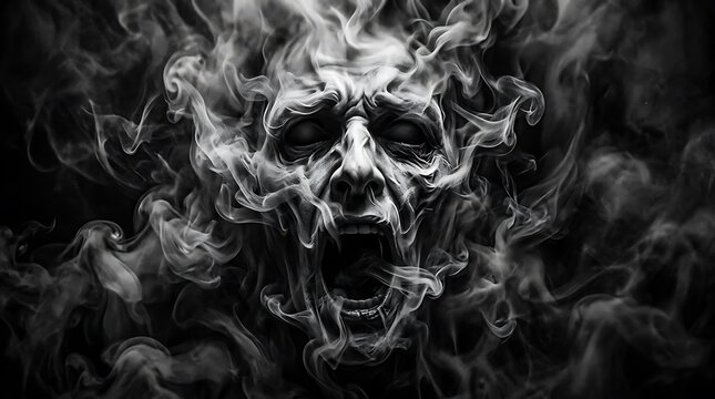 Spooky halloween portrait of a screaming phantom spirit emerging from swirling