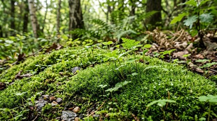 Fototapeta premium Mystical Forest Floor with Lush Moss and Earthy Greens.