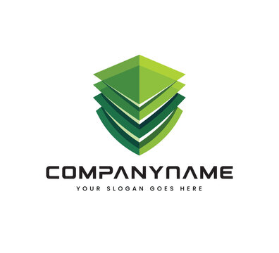 Modern layered shield logo and protection icon for cybersecurity, digital security, technology and business