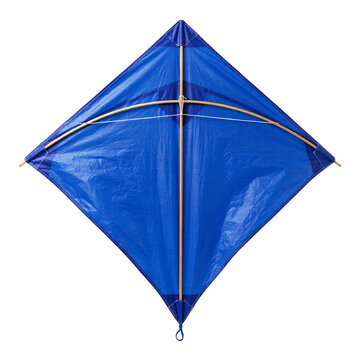 Blue diamond-shaped kite flying against transparent background for design and advertising projects