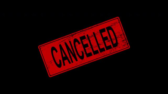 Red cancelled rubber stamp animation on black background, business concept for cancellation or rejection