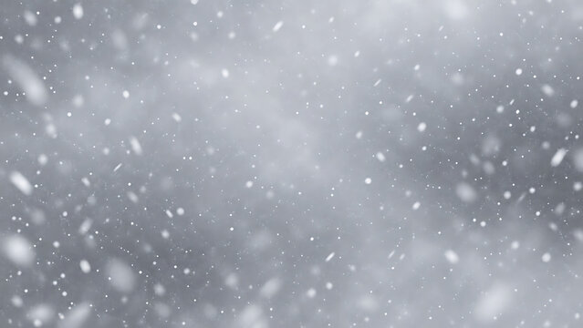 雪が降る冬の背景。白い雪の結晶とボケ効果のテクスチャ。PNG