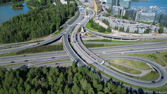 Highway and Urban Landscape in Keilaniemi, Espoo, Finland