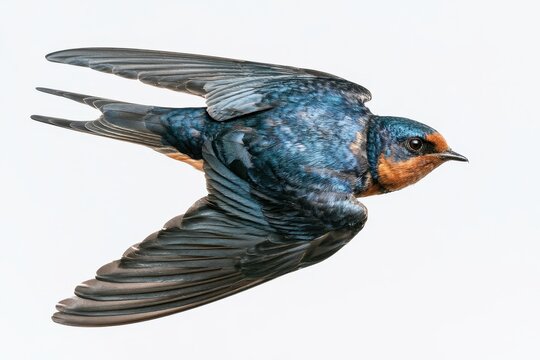 Barn swallow in flight isolated on white background