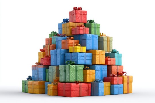 Stack of colorful gift boxes isolated on white background