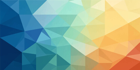 Fototapeta premium Low poly abstract geometric polygonal blue teal green yellow orange gradient mosaic background with modern faceted texture vector artwork