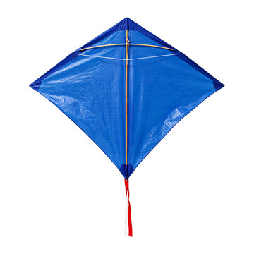 Blue diamond kite isolated on transparent background for outdoor summer activity and recreation