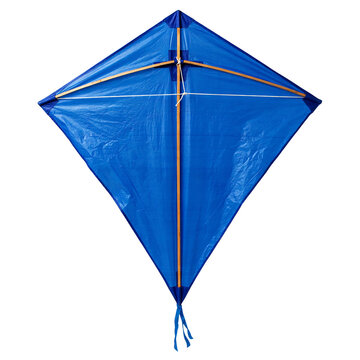 Blue diamond kite isolated on transparent background for outdoor summer activity and recreation