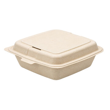 Eco friendly disposable food container made of molded fiber isolated on transparent background