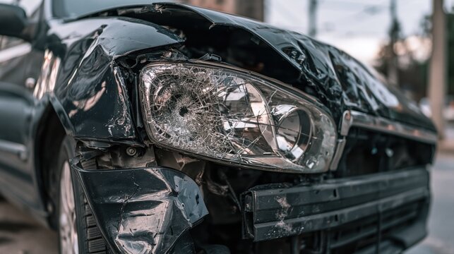 Smashed Car Front After Road Accident