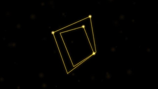 Abstract golden geometric shape morphing animation with glowing particles on black background