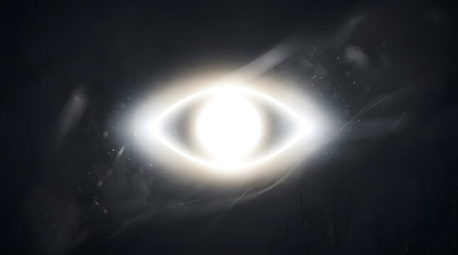 A bright, glowing eye depicted with ethereal light and smoke, symbolizing vision and insight