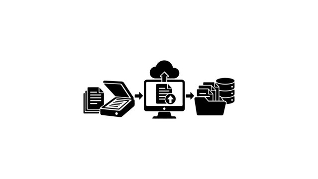 Document scanner computer cloud black icon workflow.