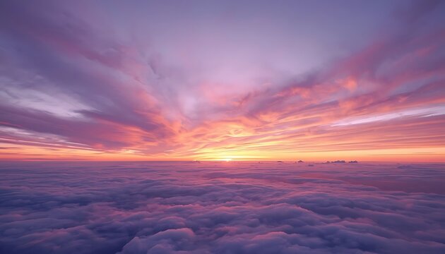 Beautiful Sunset View Over Clouds From Above
