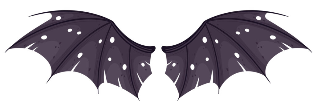 Halloween bat wing pair. Dark bat wings with detailed membranes and pointed edges flat vector illustration. Gothic Halloween decoration