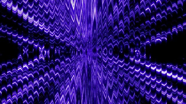 Luminous blue chevron lights fly outward through fluted glass. The glowing geometric distortion creates a high-energy backdrop.
