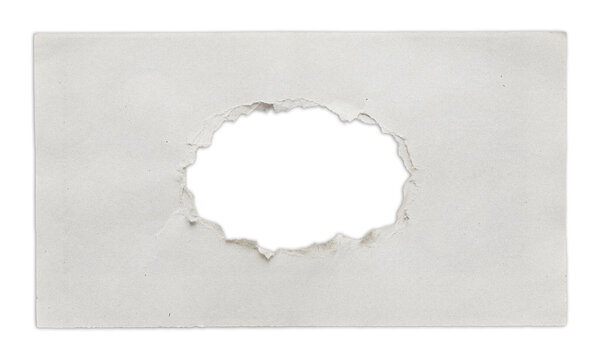 White paper sheet with a hole in the center isolated on transparent background