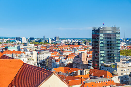 Panoramic View of Zagreb City Center with Historic Red Roofs, Croatia