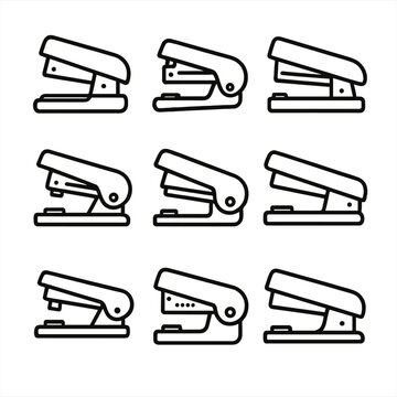 Minimal contour set vector outline collection stroke line stapler icon symbol