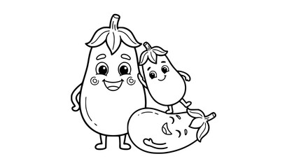 Fototapeta premium Cute Eggplant Cartoon Coloring Page Vector for Children