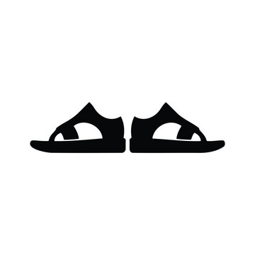 Black flip flop sandals silhouette isolated on white background for footwear design icons.