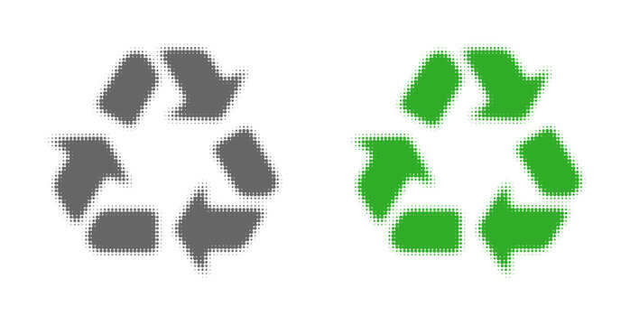 Recycle Sign Symbol Icon Halftone Dotted Effect Style Vector Graphic Illustration