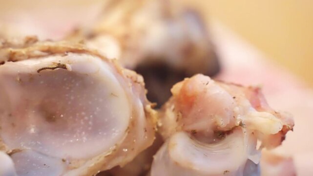 Boiled beef bones rich on collagen, natural ingredient with regeneration properties for human body and health, collagen preventing aging process