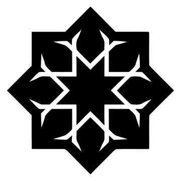 Abstract geometric star pattern, islamic art style, symmetrical black and white vector illustration isolated on transparent background