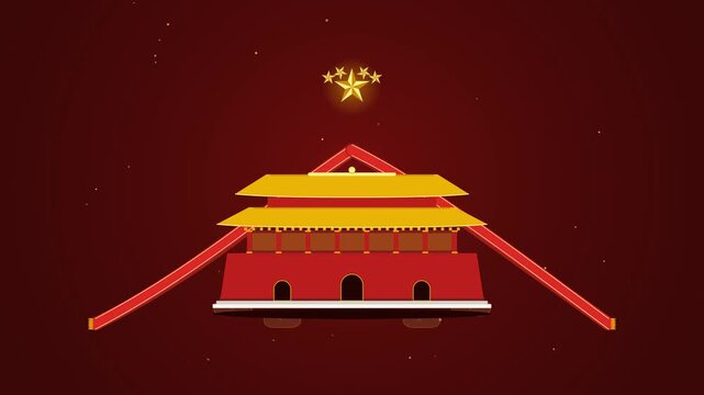 Rising Golden Stars Over Chinese Traditional Palace Gate, Cultural Heritage Motion Graphics