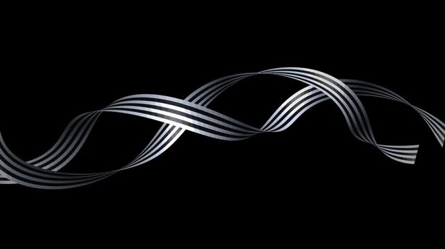 Abstract silver metallic waves flowing smoothly across a black background 4K video