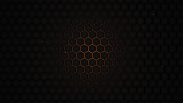 Dark honeycomb pattern background with glowing orange center light 4K video hexagonal