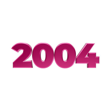 Bright magenta pink glossy 3d numbers forming the year 2004 on solid black background isolated on a transparent background