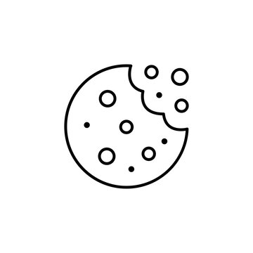 Bitten chocolate chip cookie outline icon vector line style
