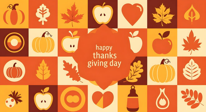 A vibrant and heartwarming thanksgiving day mosaic featuring autumn elements fruits and symbols of gratitude and togetherness celebrating the harvest