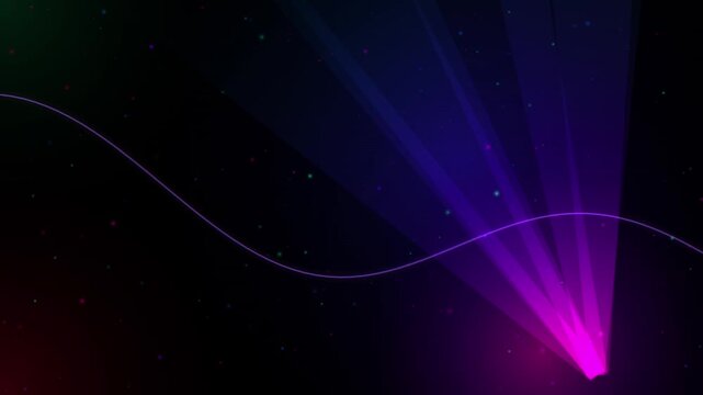 Abstract background with neon purple light rays and glowing wavy line