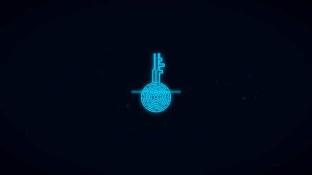 Futuristic digital key glowing on a dark network background for a cyber diagnostic report reveal