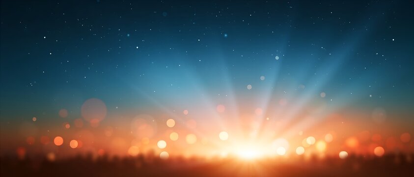 Celestial dawn with glowing sun and scattered starlight