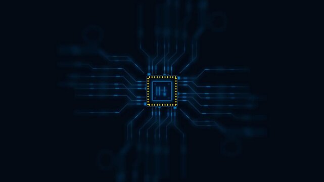 Futuristic digital CPU processor revealing circuit connections, representing high performance power and electronic satisfaction meter speed