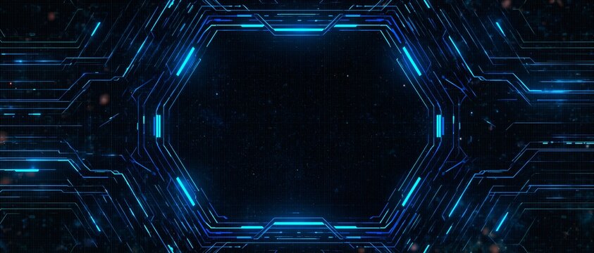 Abstract digital tunnel with glowing blue circuitry