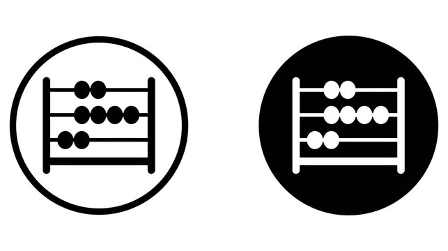 Minimalist abacus icons in black and white circular frames for math and accounting design projects.