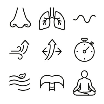 Inhale exhale diaphragm symbol nose vector exercise breathing icons breath sitting wave