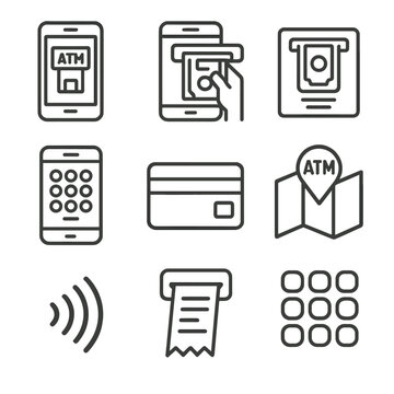 Icon cash card receipt mobile pin screen out atm vector pad